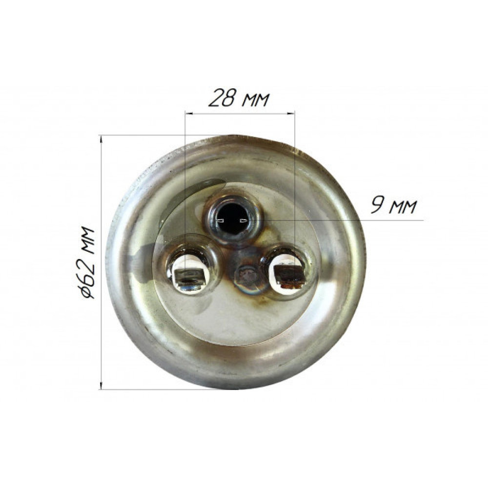 Тен для бойлера неіржавка сталь Ø 62 mm Р-1500W з трубкою під термодатчик і місцем під анод М6 Україна