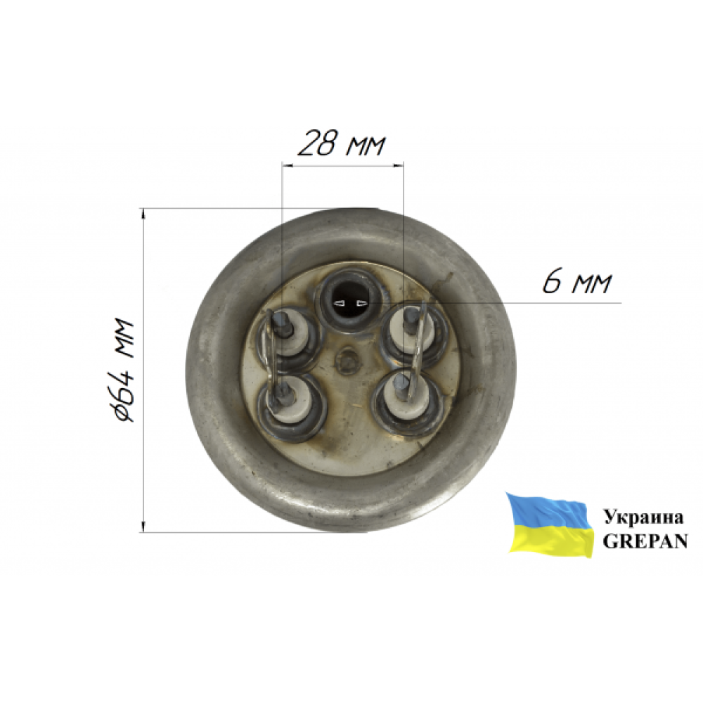 Тэн для бойлера двойной,гнутый медный Р=1500W(1000+500) /220В с местом под анод М6 фланец Ø62мм Украина