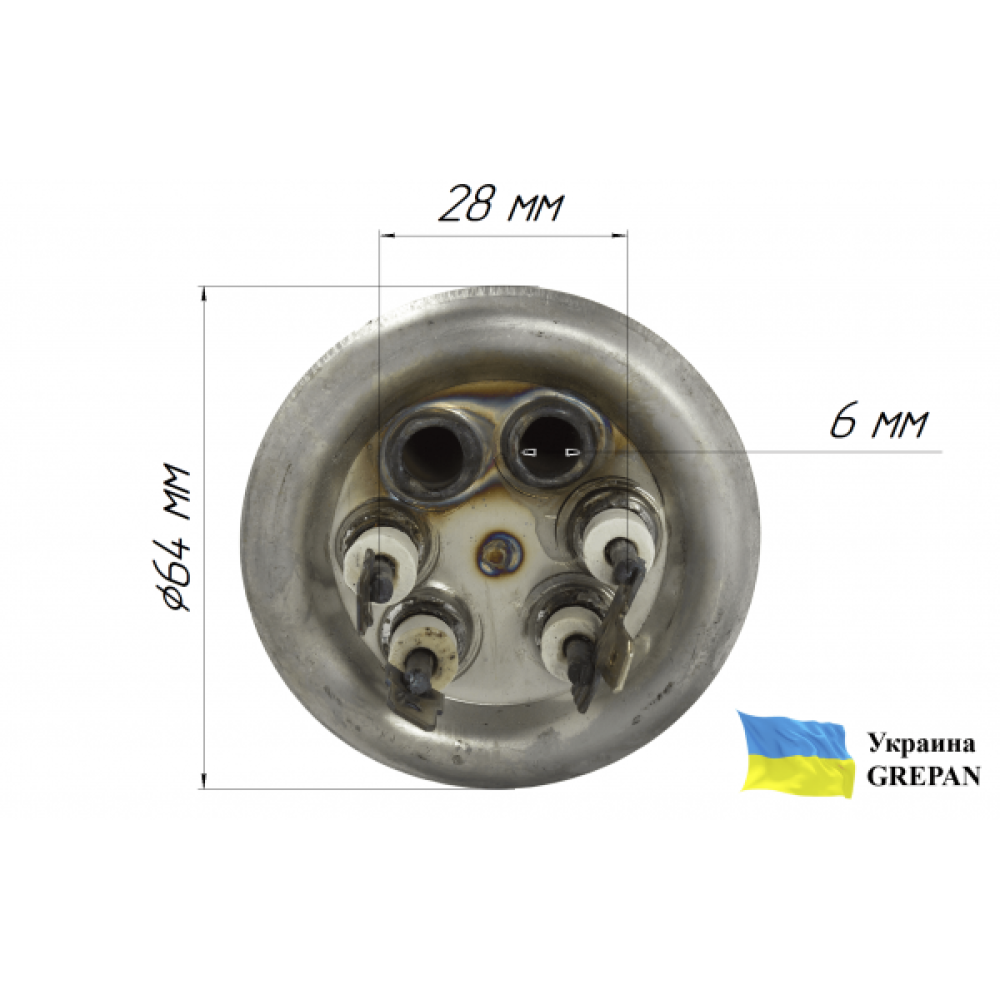 Тэн двойной ровный из нержавейки Р=2000ватт(1300+700) фланец Ø62мм 2трубки под термодатчик Украина