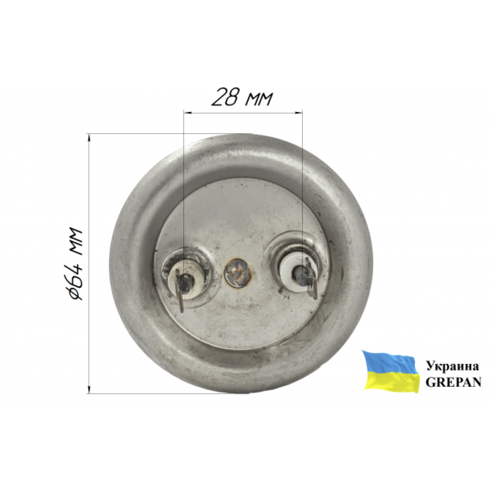 Тен прямий із неіржавіючої сталі Р=700 ватт фланець Ø 63 мм без трубки під термодатчик із місцем під анод М6 Україна